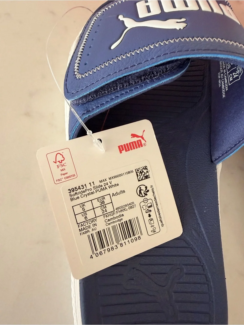 PUMA SoftridePro Slide 24 V Blue Crystal White Slides US 6 NWT